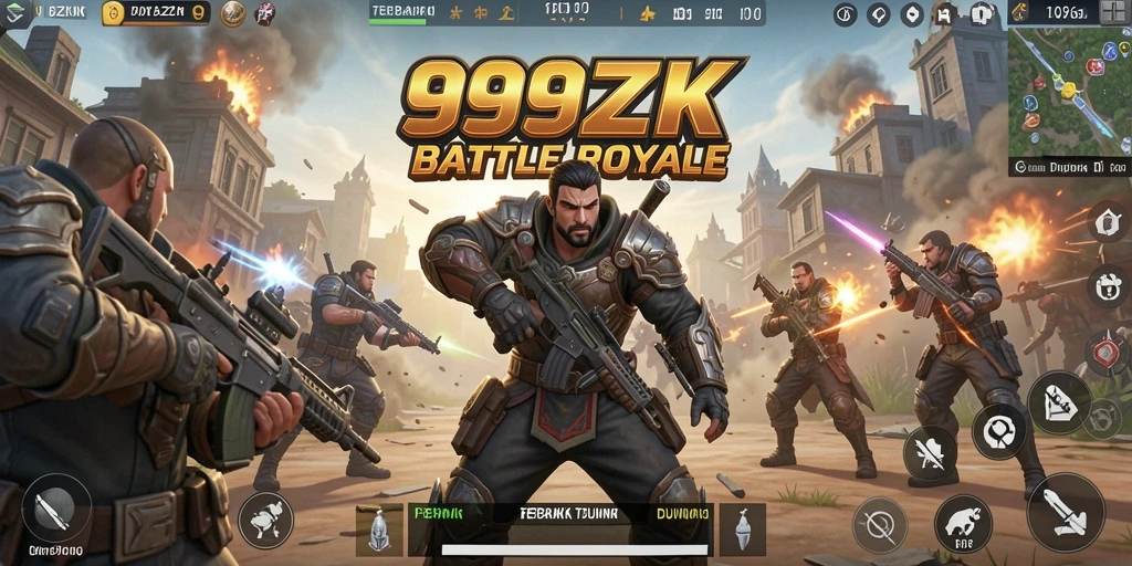 Tampilan aksi seru dalam gameplay Battle Royale di 999ZK.