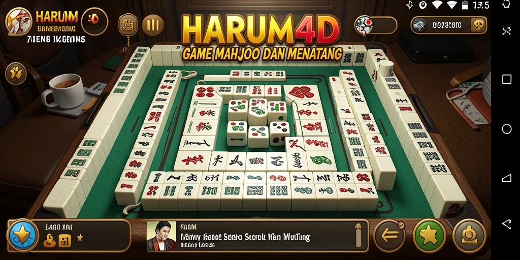 Tampilan gameplay seru dari HARUM4D dengan ubin Mahjong yang beraneka ragam.