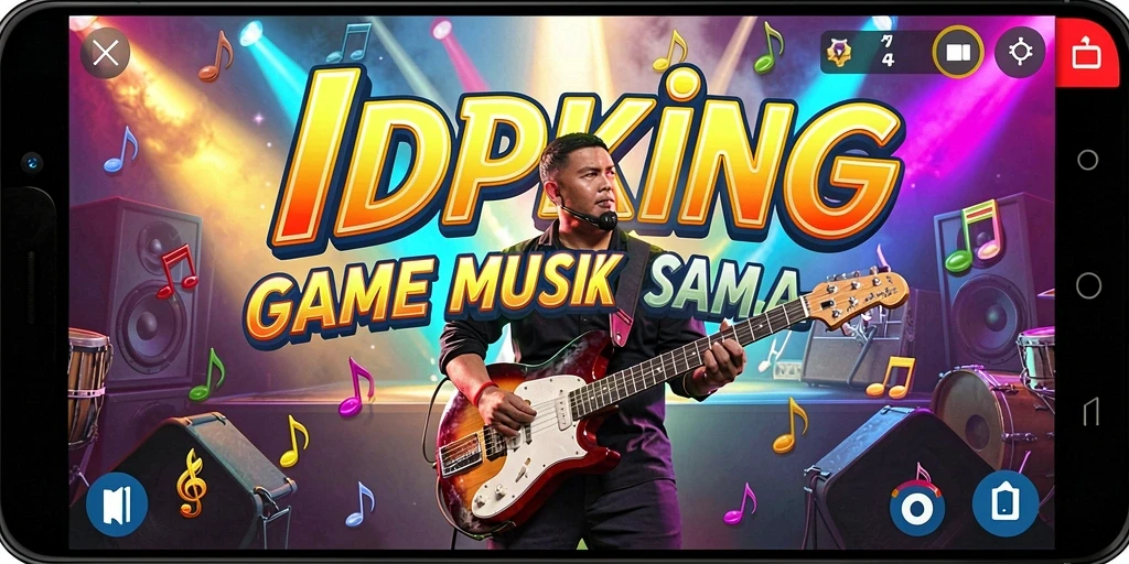 Tampilan gameplay interaktif di IDPKING dengan berbagai genre musik.