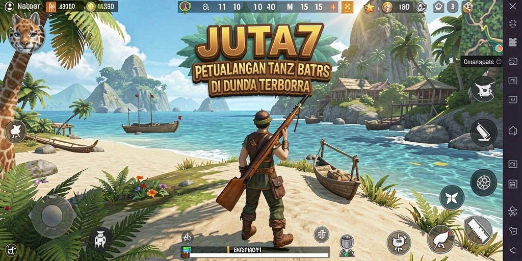 Screenshot utama JUTA7 menunjukkan eksplorasi mendalam dalam dunia terbuka yang luas.