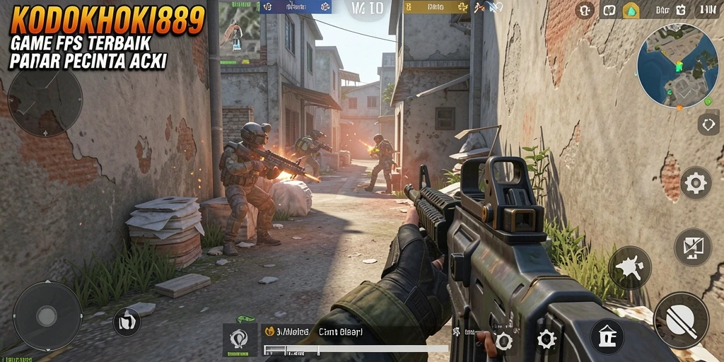 Tangkapan layar gameplay KODOKHOKI889 menampilkan aksi menegangkan dalam pertempuran FPS.