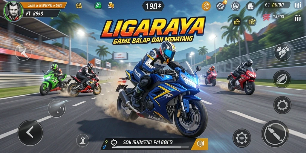 Tampilan gameplay LIGARAYA yang menegangkan saat balapan motor.
