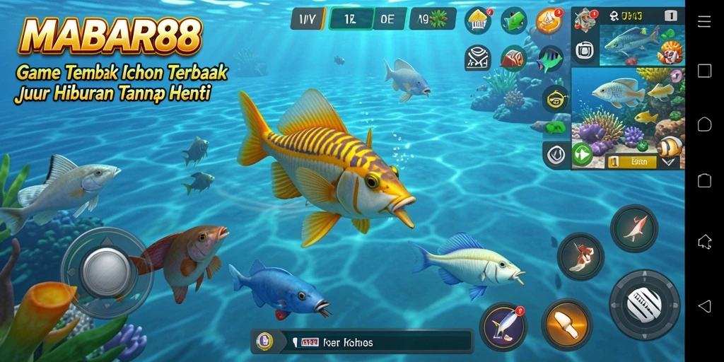 Screenshot menunjukkan aksi menembak ikan dengan grafis yang menawan.