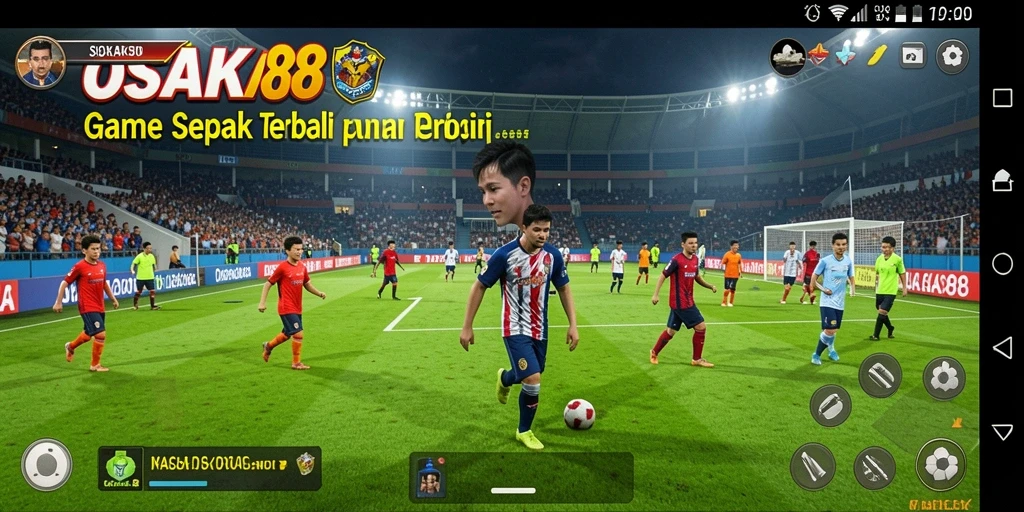 Tangkapan layar gameplay OSAKA88 dengan aksi seru di lapangan sepak bola.