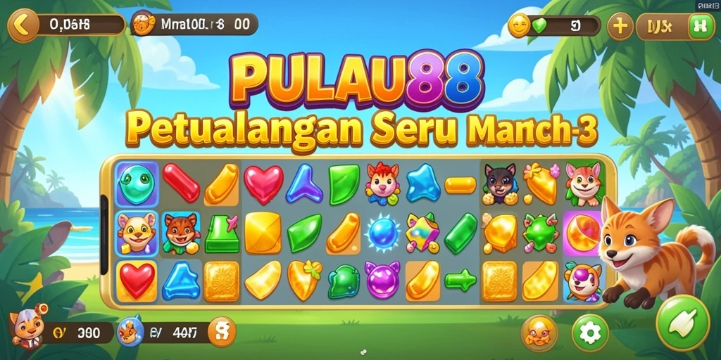Tampilan antarmuka menarik PULAU88 saat memainkan Match-3.