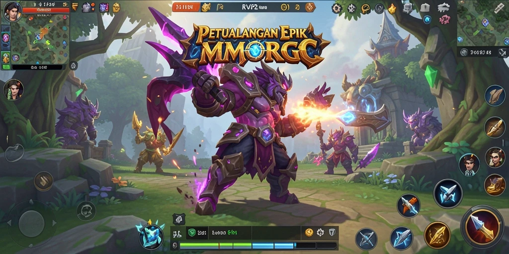 Screenshot gameplay RVIP2 menampilkan pertarungan seru dalam dunia MMORPG.